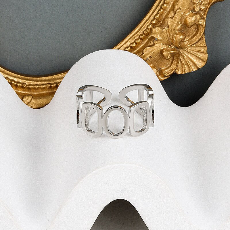 Geometric Chain Hollow Ring Female Unique Design Opening Fashion Simple Temperament Punk Party Jewelry Gift