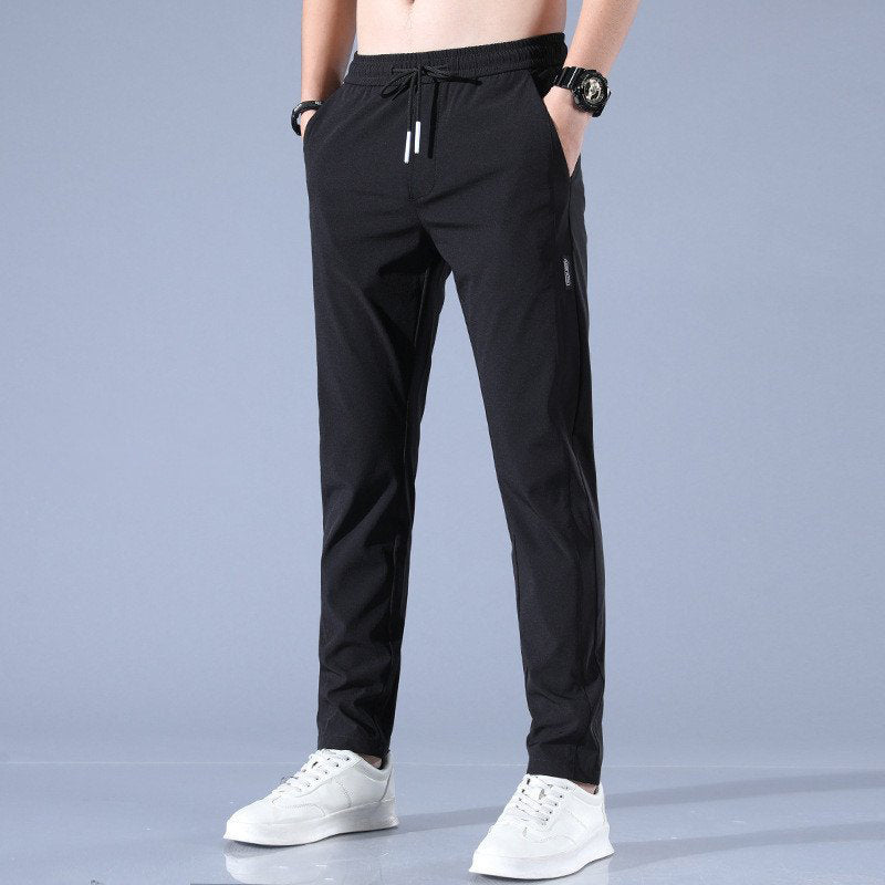 Casual Ice Silk Pants Men's Korean Version Large Fashion Trend Stretch Breathable Straight Leg Pants