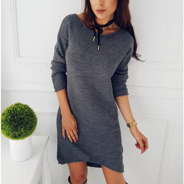 Women Autumn Winter Women Dress Long Sleeve Solid Color Ladies Loose Casual Dresses Lady Bodycon Robe Dresses