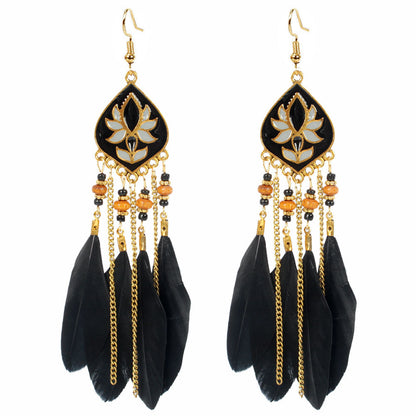Long Feather Fringe Earrings Exaggerated Indian Drop Earrings