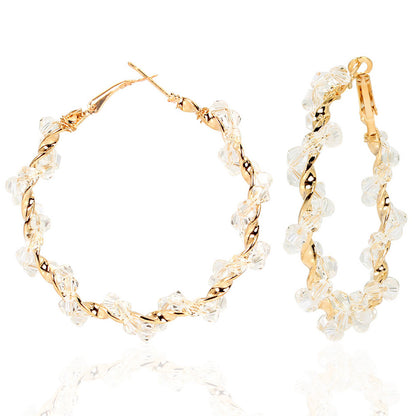 Braided Geometric Crystal Earrings Exaggerated Hoop Earrings Round Earrings