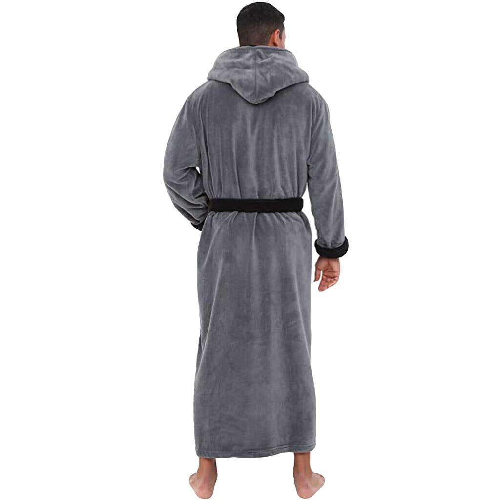 Men Bathrobe Men's Winter Lengthened Plush Shawl Bath Robe Home Clothes Long Sleeved Robe Coat