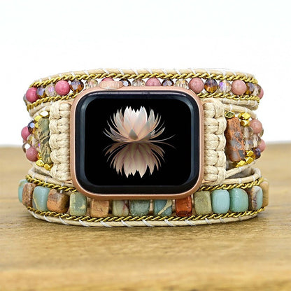 Natural Stone Watchband 3-Layer Winding Apple Watch Band Stone Bead Woven Watchband Bracelet