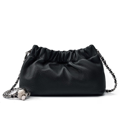 Popular chain women high end cloud pleated bag women bag cowhide shoulder crossbody bag gold ball chain