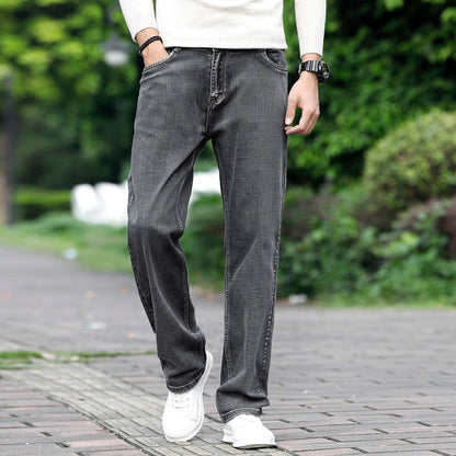 Brand Men Grey Casual Jeans  Business Stretch Straight Denim Trousers Pants Male Plus Size