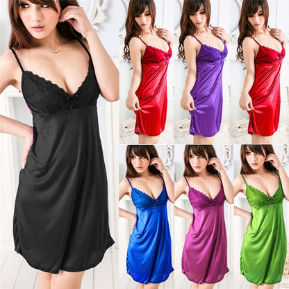 Ladies Night Satin Silk Nightgown Babydoll Nightdress Chemise Lace Robe Sleepwear Dress