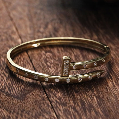 Open design of nail bracelet with copper micro inlaid zircon