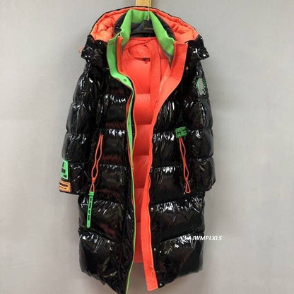 Winter New Down Padded Jacket Women's Mid-Length Hooded Warm Jacket Contrast Color Over-The-Knee Thickened Padded Jacket