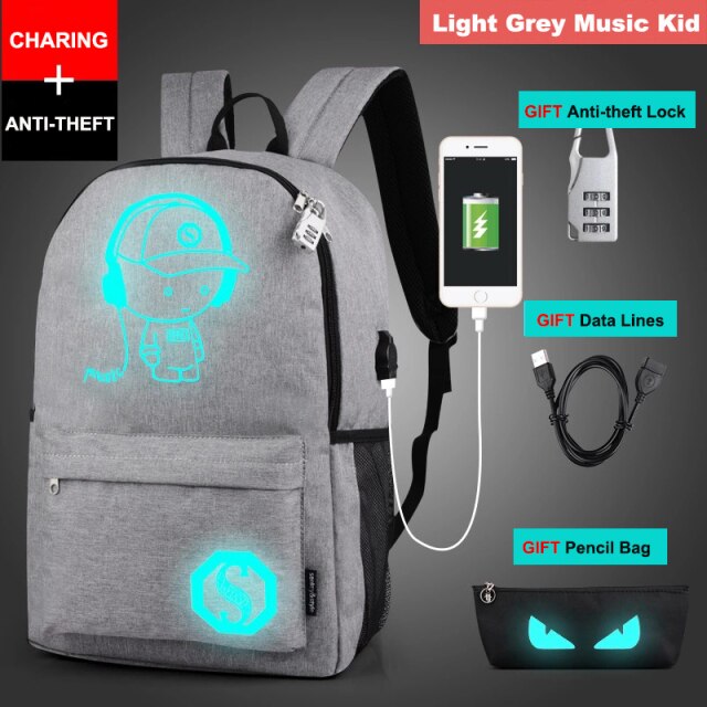 Student School Backpack Anime Luminous USB Charge Laptop Computer Backpack For Teenager Anti-theft Boys School Bag