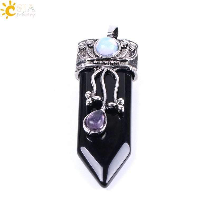 CSJA Vintage Large Natural Stone Sword-Shaped Pendant Jewelry Striped Crystal Agate Tiger Eye Jewelry Pendant Without Chain