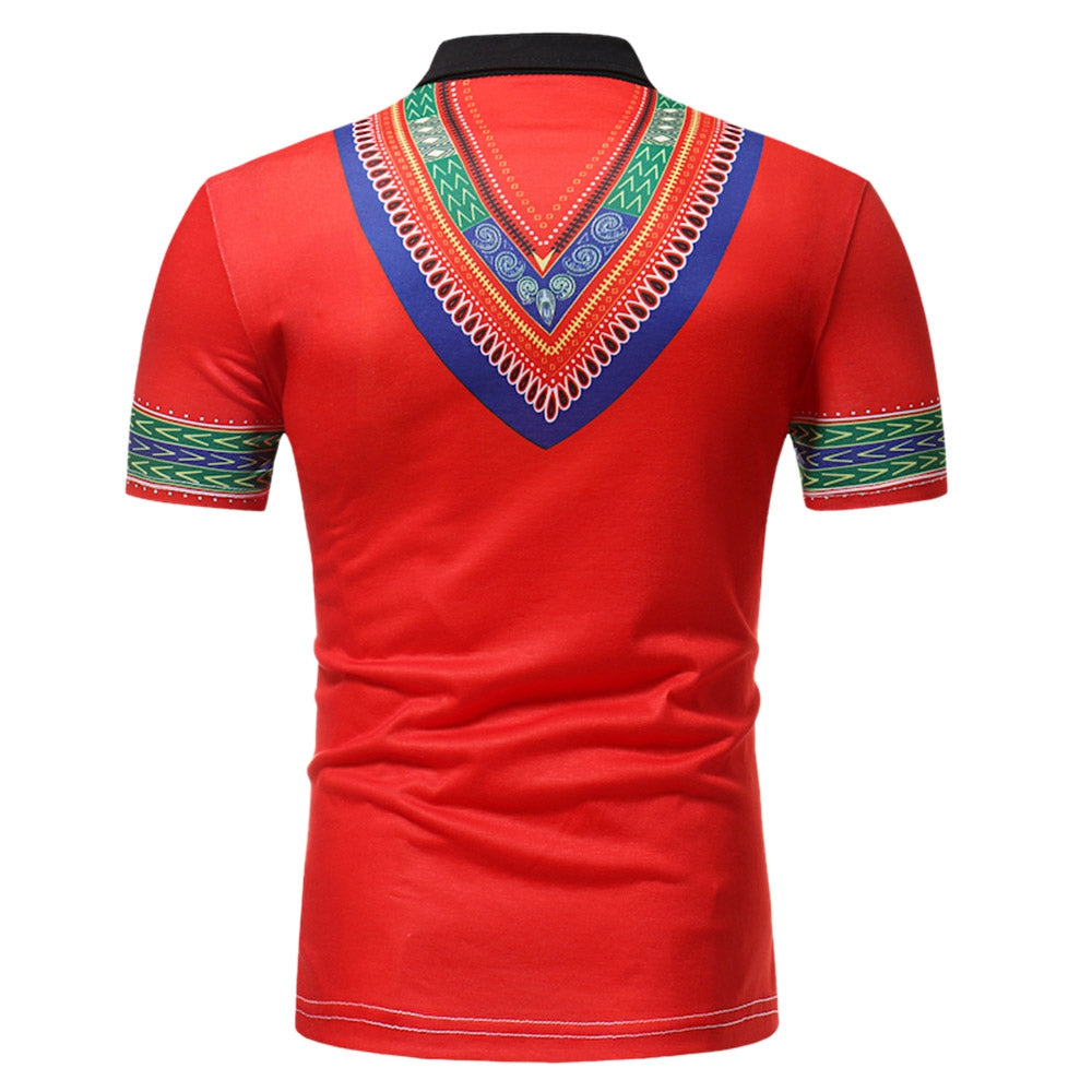 Short Sleeve Top Turn Down Collar Men Casual African Style