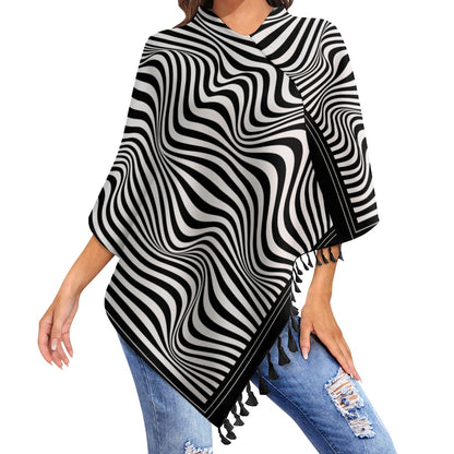 Bully-Proof Off Da Grid Knitted Cape With Fringed Edge