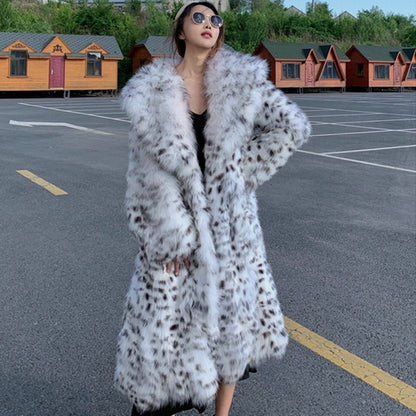 Women's winter imitation fox fur young leopard-print fur coat long knee-length mink coat