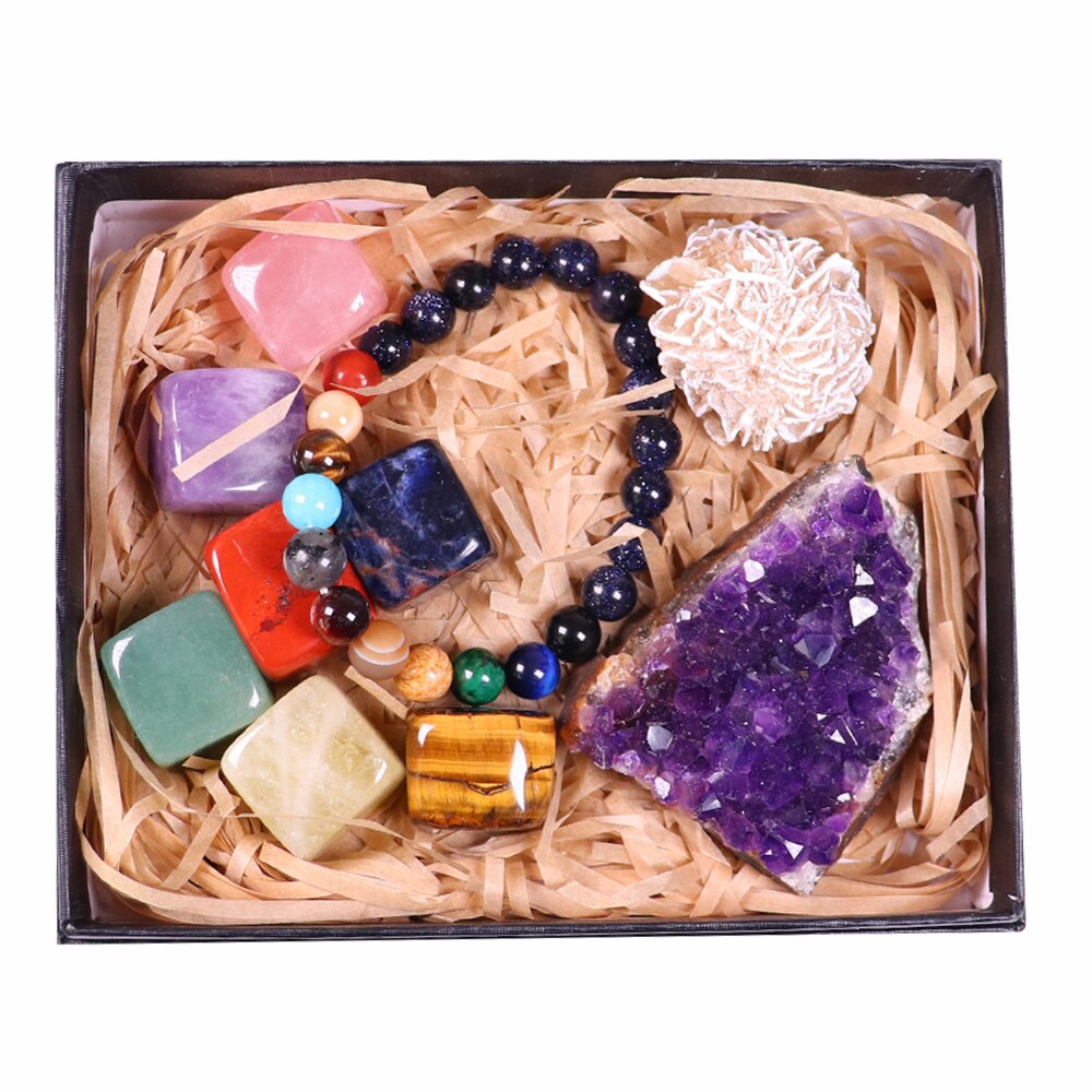 Natural crystal quartz Seven Chakra Healing gemstone crystal original stone mineral specimen box Collection