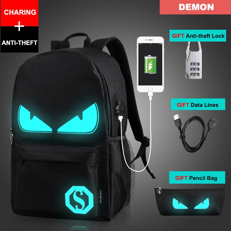 Student School Backpack Anime Luminous USB Charge Laptop Computer Backpack For Teenager Anti-theft Boys School Bag