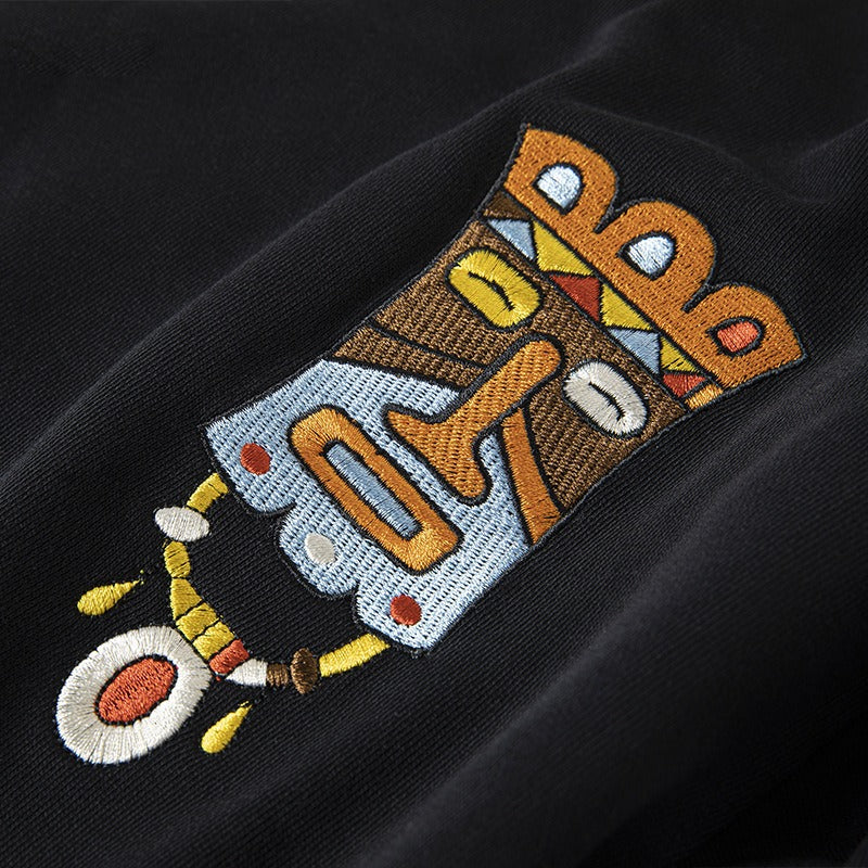 National trend cartoon personality embroidered long sleeved sweatshirt men autumn and winter fashion loose niche ethnic style