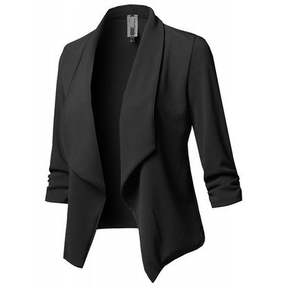 Women Black Blazers Cardigan Coat Long Sleeve Women Blazers and Jackets Ruched Asymmetrical Casual Business Suit Outwear