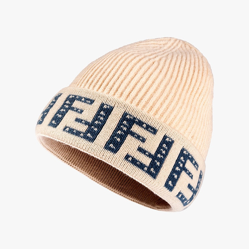 Letter Beanie Hat for Women Winter Hat Soft Knitted Skullies Hat Warm Thick Bonnet Cap Female Hats for Girl hat