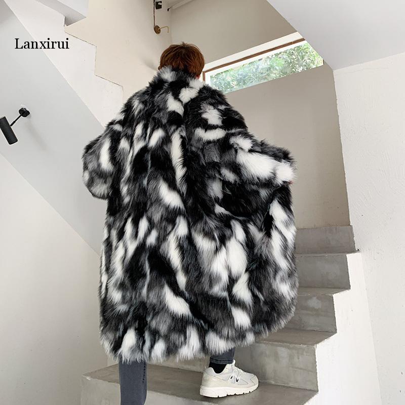 Flower Leather Fur Keep Warm Windbreak Men Coat Long Warm Mens Camouflage Thick Fur Collar Coats Jacket Faux Fur Parka Outwear