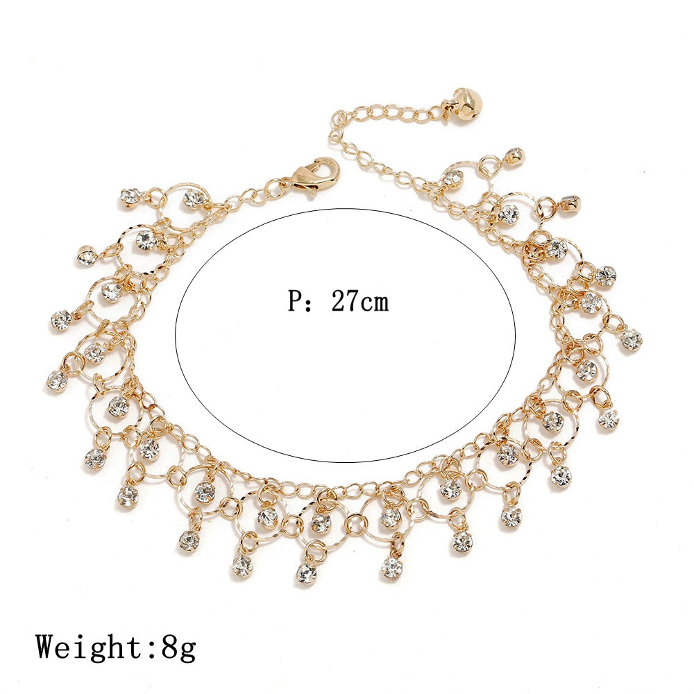 New Jewelry Fashion Beach Dance Yoga Anklet Japanese And Korean Simple Rhinestone Tassel Anklet