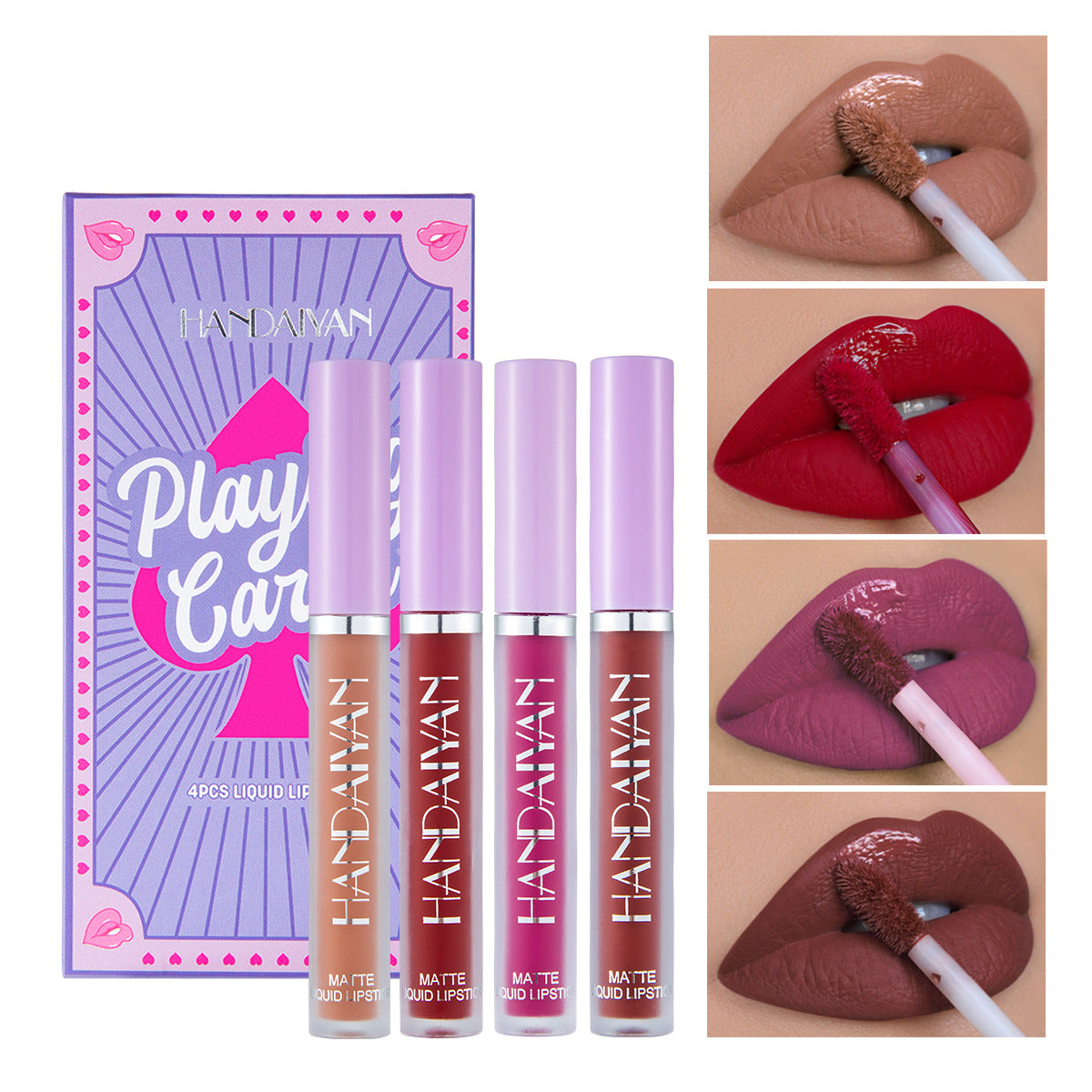 HANDAIYAN Playing Card Lipstick Set Of 4 Matte Matte Non-Stick Cup Lipstick Lipstick