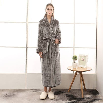 Lovers Plus Size Flannel Robe Extra Long Warm Bathrobe Men Women Thick Winter Kimono Bath Robe Male Dressing Gown Robes