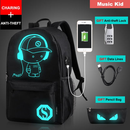 Student School Backpack Anime Luminous USB Charge Laptop Computer Backpack For Teenager Anti-theft Boys School Bag