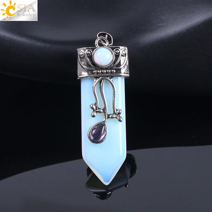 CSJA Vintage Large Natural Stone Sword-Shaped Pendant Jewelry Striped Crystal Agate Tiger Eye Jewelry Pendant Without Chain