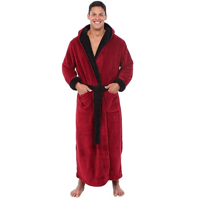 Men Bathrobe Men's Winter Lengthened Plush Shawl Bath Robe Home Clothes Long Sleeved Robe Coat