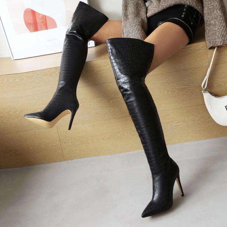 Shoes Women's Sexy Pointed Toe Stiletto High-Heeled Over-The-Knee Boots Plus Size Shoes