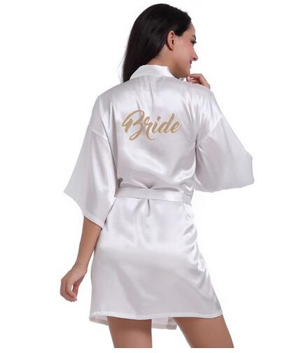 Bridal Party Robe Letter Bride on the Robe Back Women Short Satin