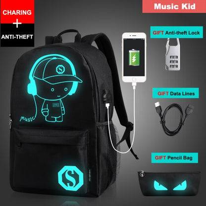 Student School Backpack Anime Luminous USB Charge Laptop Computer Backpack For Teenager Anti-theft Boys School Bag