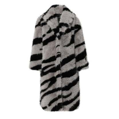 Women's fur coat new fashion zebra print imitation fox fur coat long winter leisure and warm