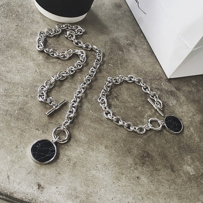 KMVEXO Minimalist Casual Neck Chain Necklaces for Women Round Marble Pendants Hiphop Female Fashion Jewelry Necklace Naszyjnik