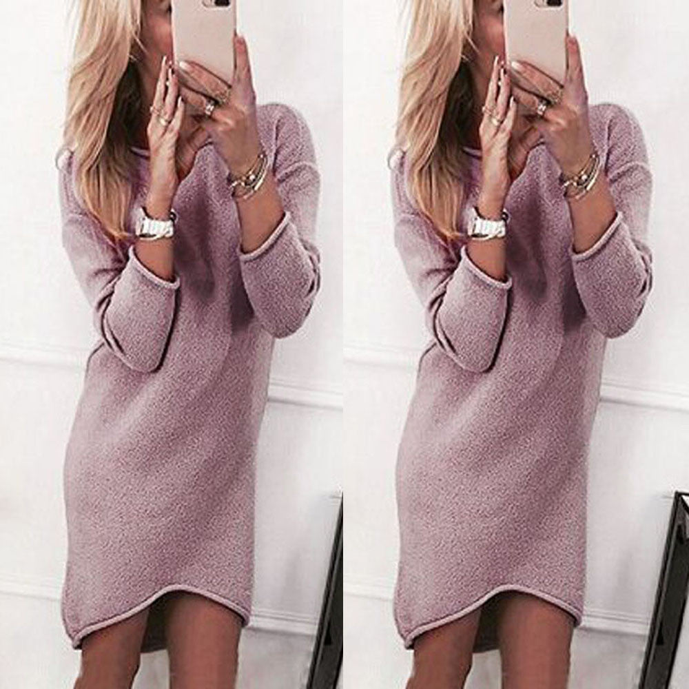 Women Autumn Winter Women Dress Long Sleeve Solid Color Ladies Loose Casual Dresses Lady Bodycon Robe Dresses