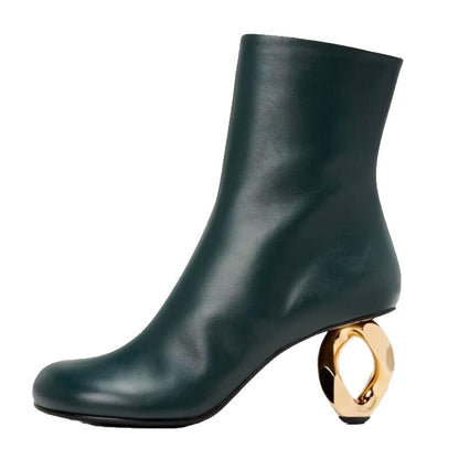 Processing time:3-7days after placing orders  Autumn/Winter New Women's Shoes High Quality Leather Round Head Fashion Hollow Heel Zipper Ankle Boots Black Green Big Size