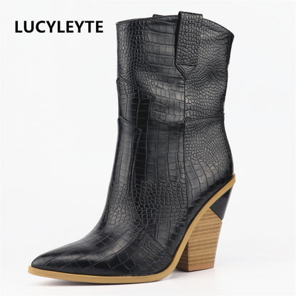 Processing Time:7-15 days after placing orders LUCYLEYTE SIZE 33-46 New Stone grain Microfiber Leather women boots pointed toe autumn winter boots ladies wedges boots shoes