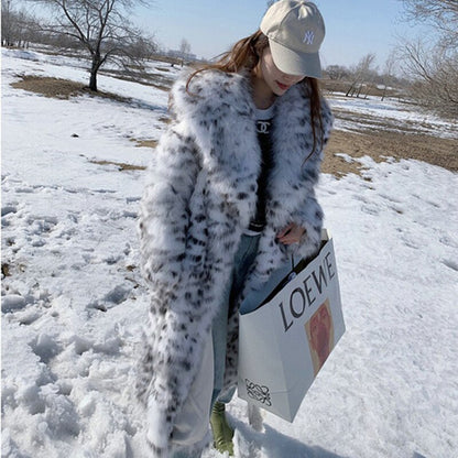 Women's winter imitation fox fur young leopard-print fur coat long knee-length mink coat