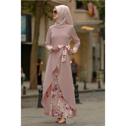 Muslim Print Fake Two Piece New Ethnic Costume Dress