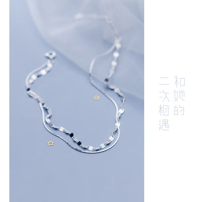 S925 Silver Anklet Female Korean Version Simple Fashion Twist Anklet Personality Double Layer Anklet Foot Jewelry