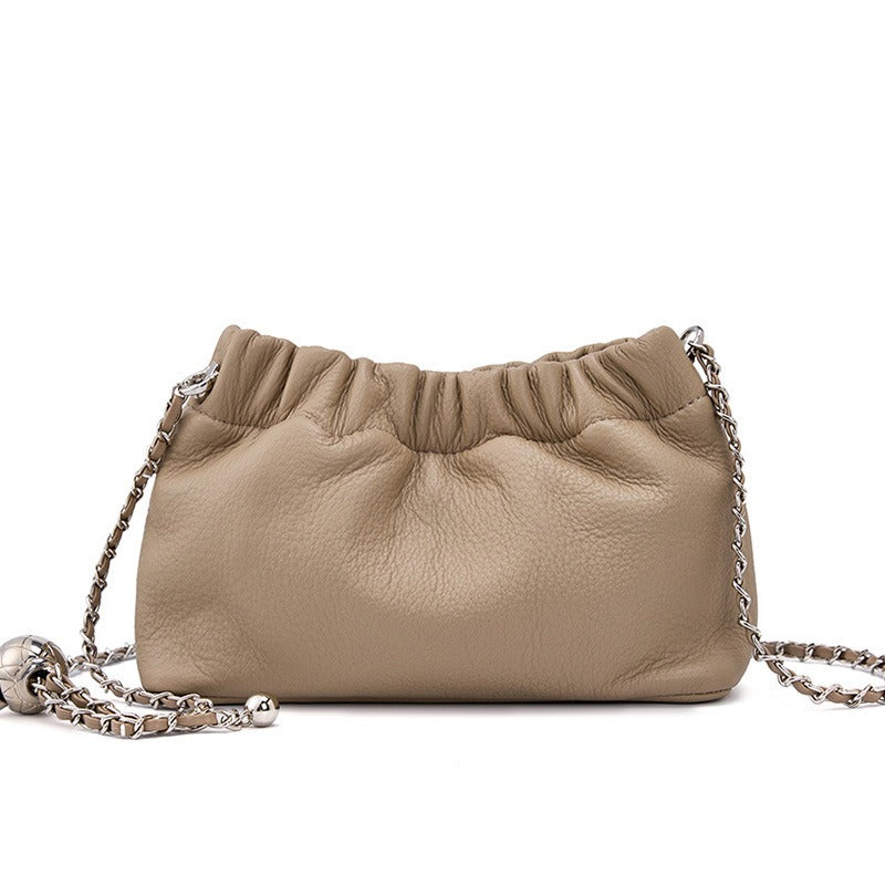 Popular chain women high end cloud pleated bag women bag cowhide shoulder crossbody bag gold ball chain