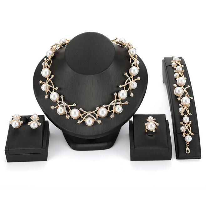 Imitation Pearl Wedding necklace earring set Bridal jewelry set