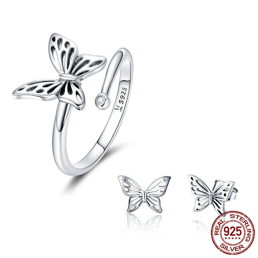 925 Sterling Silver Jewelry Set Vintage Butterfly Rings & Earrings Jewelry Sets Wedding Engagement Jewelry