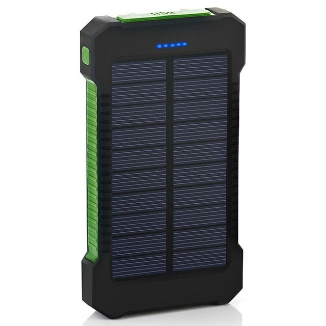 For Smartphone with LED Light Solar Power Bank Waterproof 20000mAh Charger 2 USB Ports External Charger Powerbank
