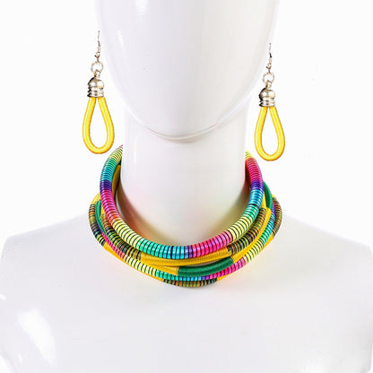 Hand woven collar African style color line magnetic buckle necklace set European and American exaggerated necklace