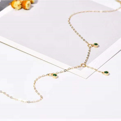 S925 Sterling Silver Plated 14K Gold Anklet Female Ins Style Temperament All-Match Emerald Diamond High-End Summer Anklet