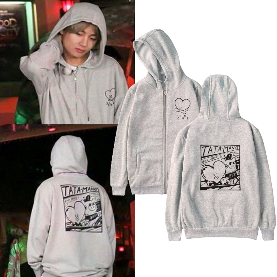 BTS Kpop Love Yourself Zipper Hoodies Sweatshirt Women/Men BTS V jimin Hooded Women/men Streetwear