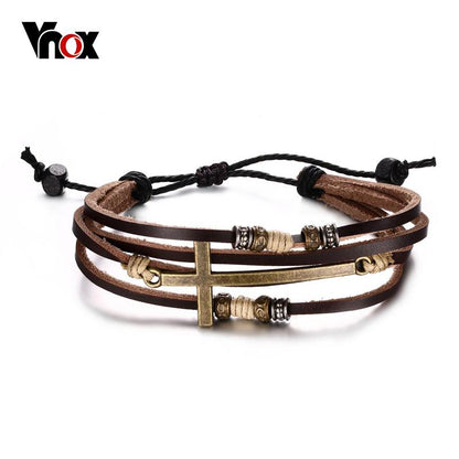 Vnox  Leather Cross Bracelets & Bangles For Women Men