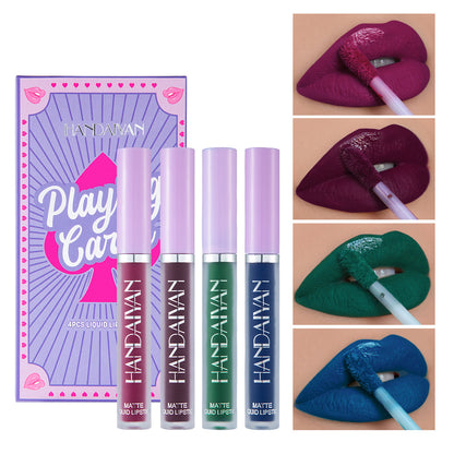 HANDAIYAN Playing Card Lipstick Set Of 4 Matte Matte Non-Stick Cup Lipstick Lipstick