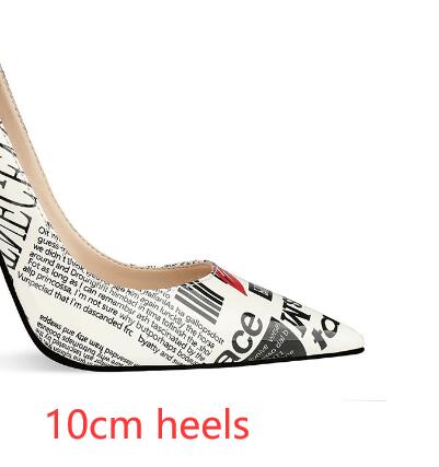 Poster Letter Mouse Printed Thin High Heel Pointed Toe Female Dress Shoes Women Slip On Pumps Stiletto Heels